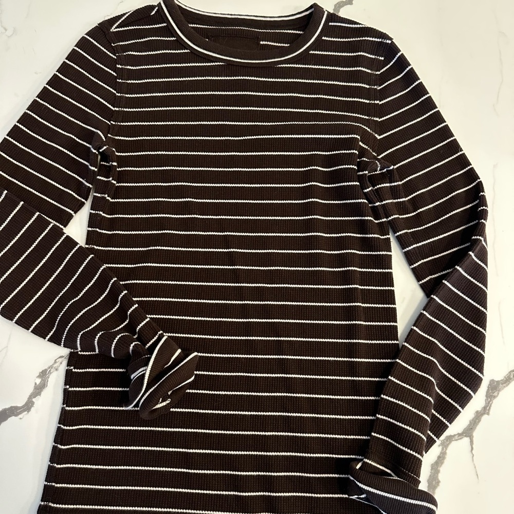 Aerie Chocolate and White Striped Long Sleeve Tee